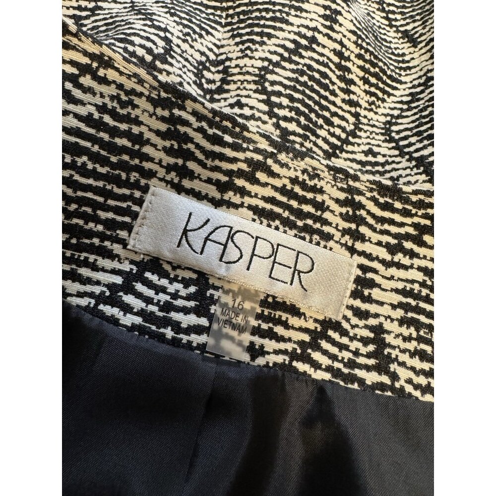 Kasper Suit Jacket Blazer 16 Black White Diamond Classic Open Stretch - Picture 10 of 14